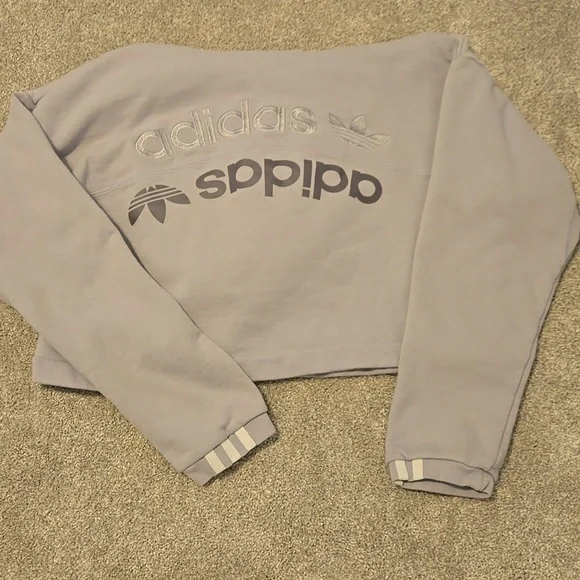 Womens Adidas Lavender Crop Top Hoodie Sweatshirt Size Medium - Picture 4 of 5